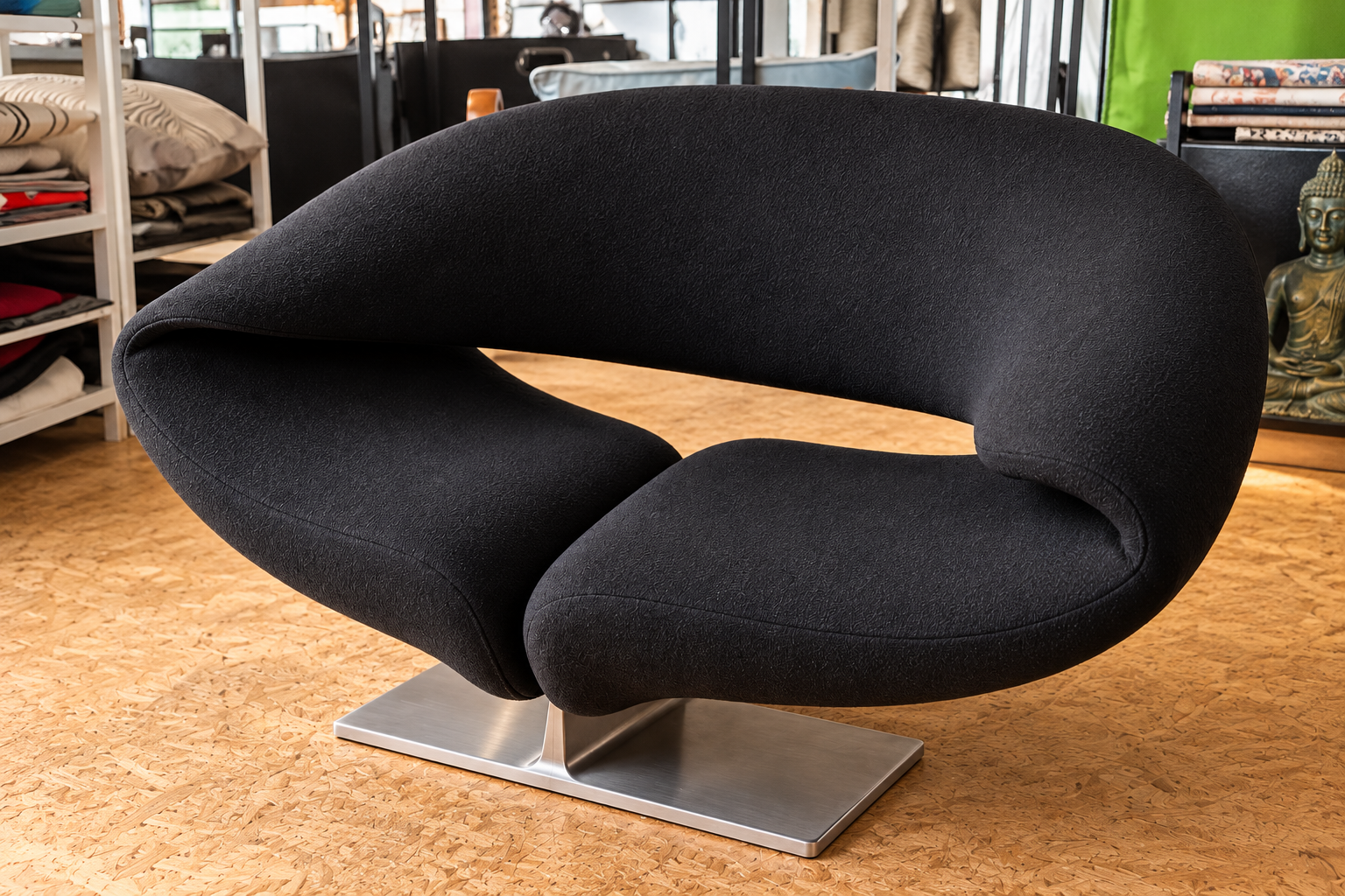 Ribbon Chair von mir bezogen mit schwarzem Originalstoff von Kvadrat